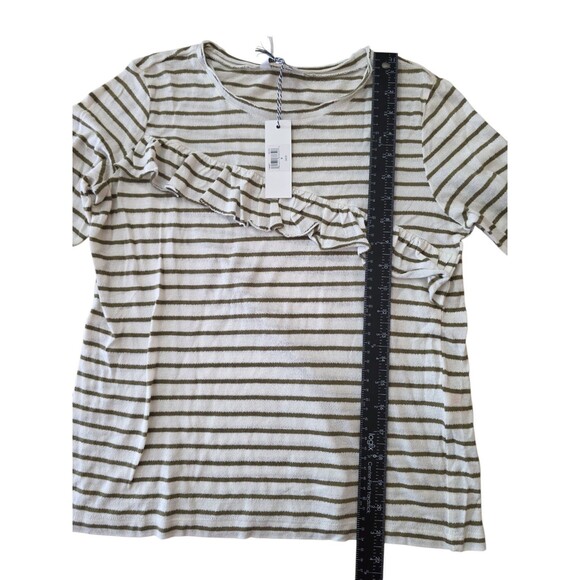 Lucky Brand Women’s Striped Ruffle Top Size S New With Tags Green White Cotton - Picture 4 of 10
